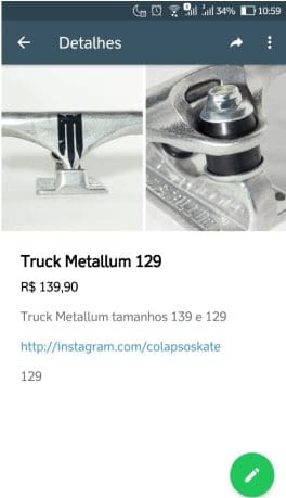 É assim que seu produto aparece no catálogo de produtos do WhatsApp