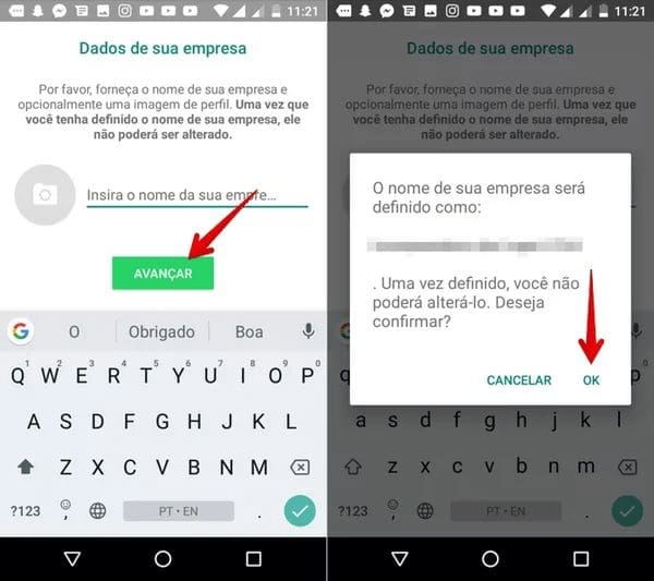 Inclua o nome da sua empresa ao seu perfil do WhatsApp Business