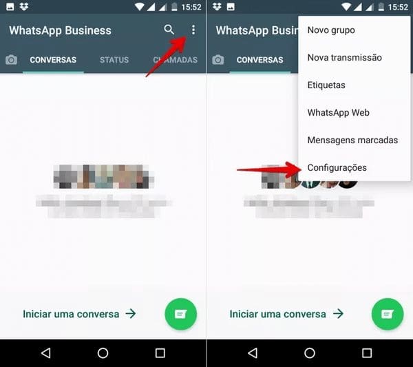 Acesse o menu de configurações tocando no ícone de “⋮”