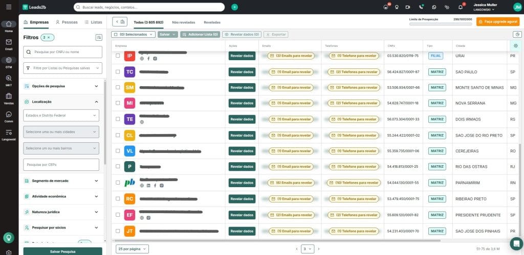 Encontre contatos das empresas e enriqueça suas listas