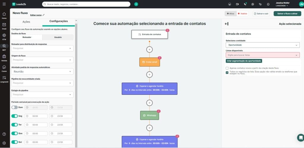 Fluxos automatizados mistos (marketing digital e vendas) Leads2b