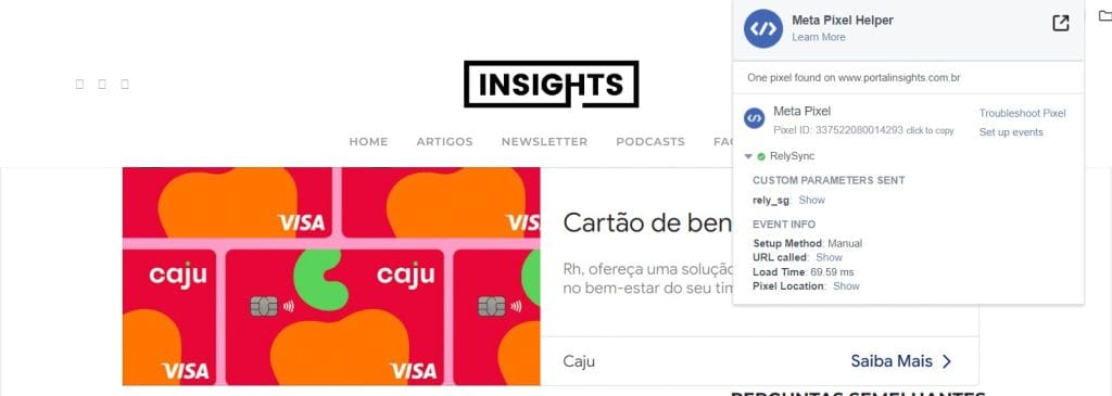Esta oferta do Magazine Luiza foi identificada como uma ação de remarketing, como aponta o Facebook Pixel Helper