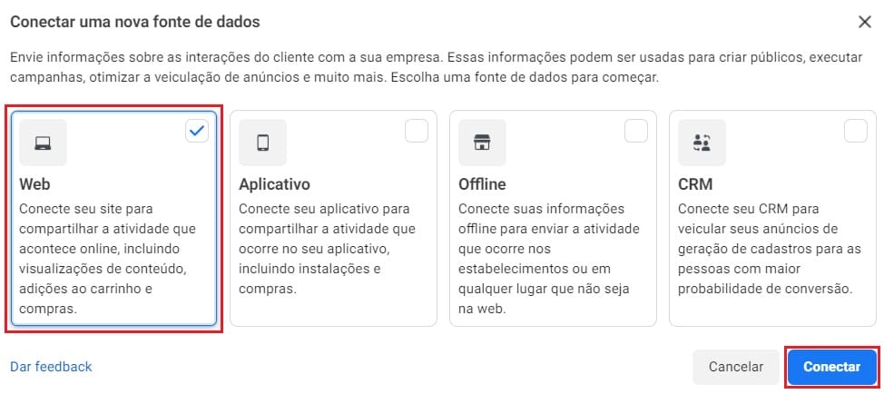 Selecione "Web"