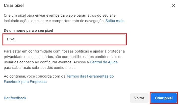 Nomeie seu pixel