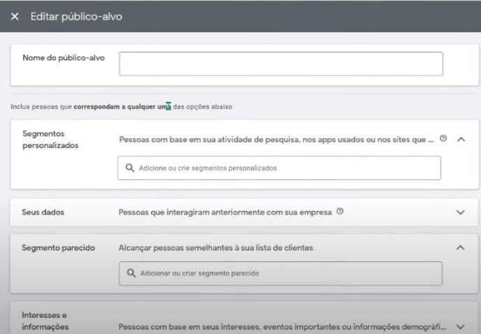 Então, prossiga para "Adicionar público-alvo" > "Segmento parecido" > "Adicionar segmento parecido"