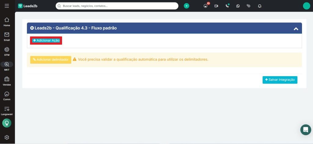 Clique em "Adicionar ação"