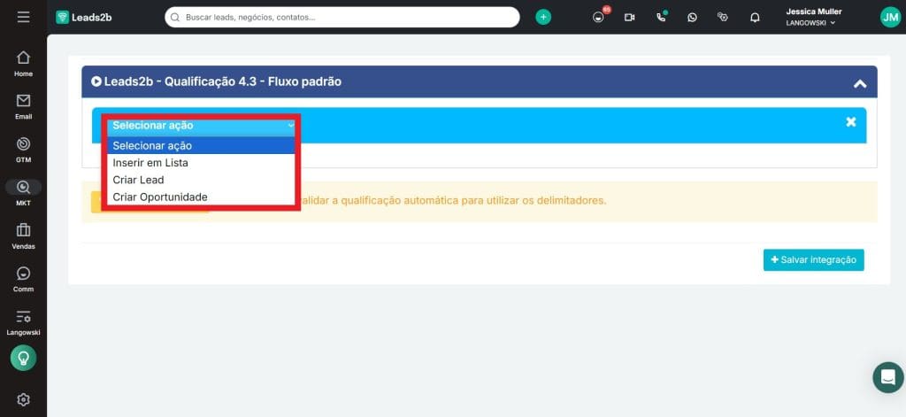 Clique em "Adicionar ação"
