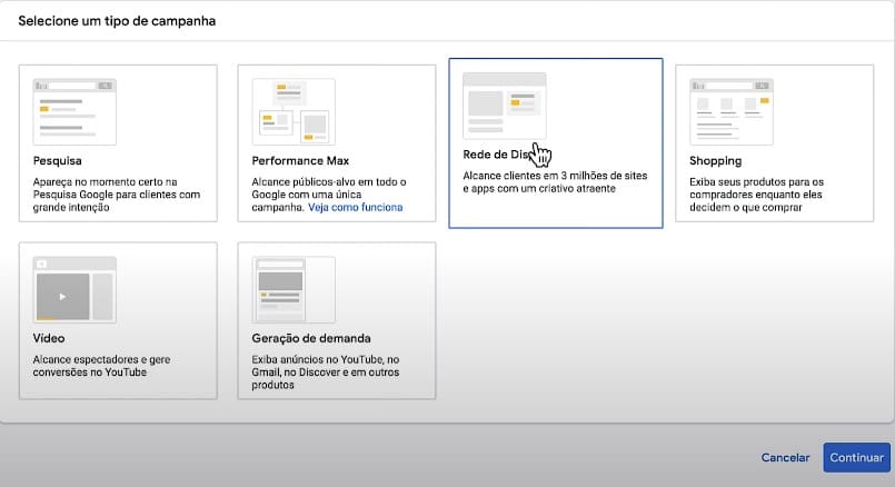 Escolha o formato da sua campanha de retargeting