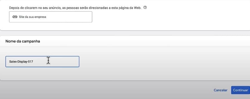 Inclua a URL para qual o retargeting irá direcionar e nomeie sua campanha