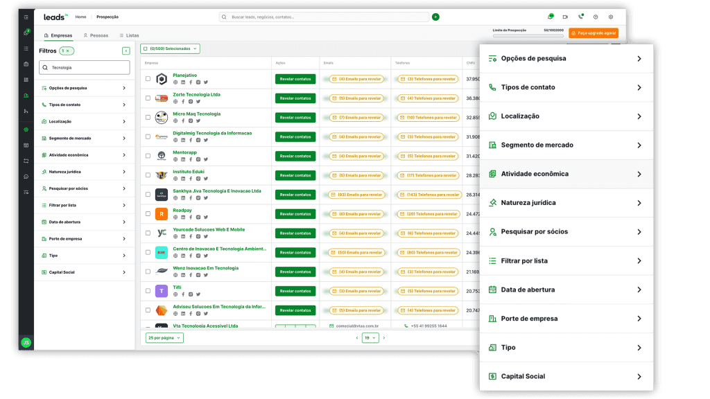 Encontre potenciais varejistas e distribuidores usando o Gestor de Mercado Leads2b