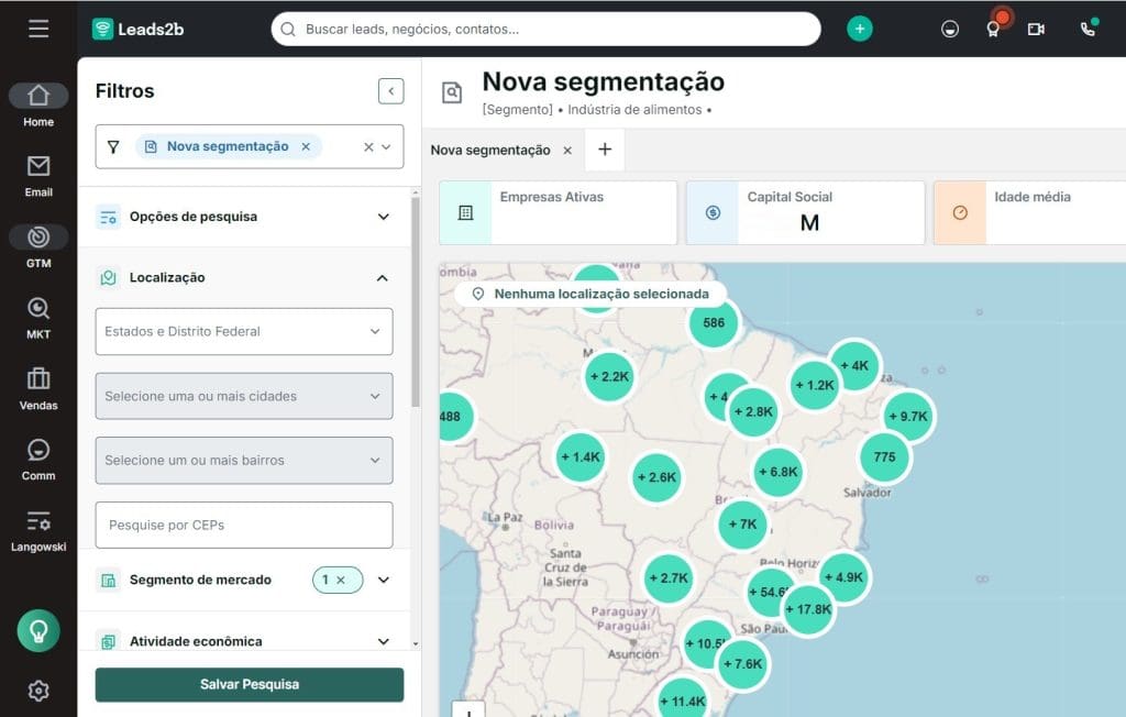 Empresas que atuam com vendas diretas em campo podem filtrar empresas por bairro, cidade, estado, região e até rua!