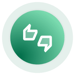 Ícone verde com dois balões de conversa brancos, representando interação ou comunicação.